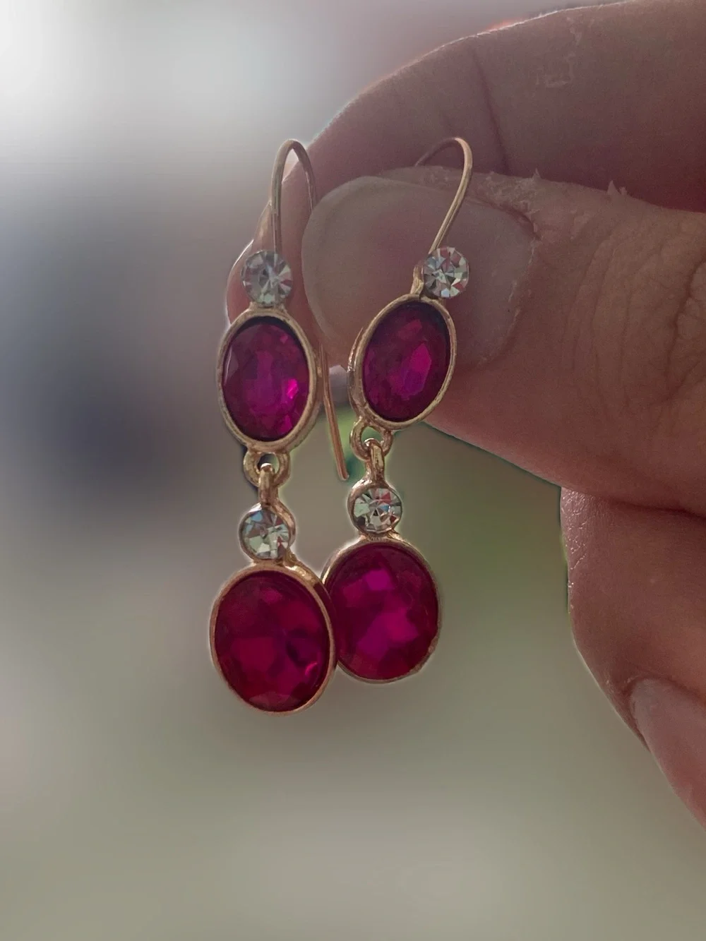 Gold-Tone Pink Drop Earrings with Faceted Pink Stones